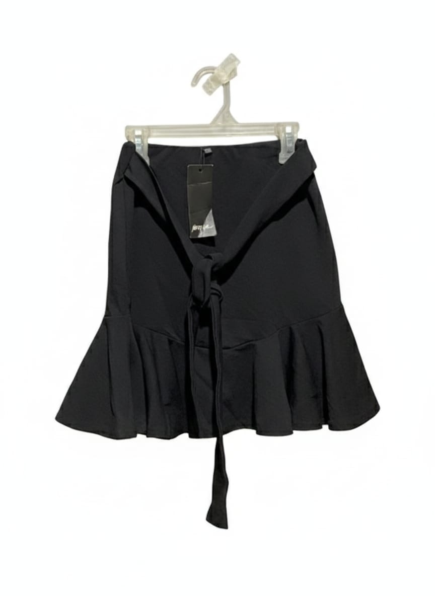 NASTY GAL|S|WAIST 24|Black Ruffle Mini Skirt with Belt