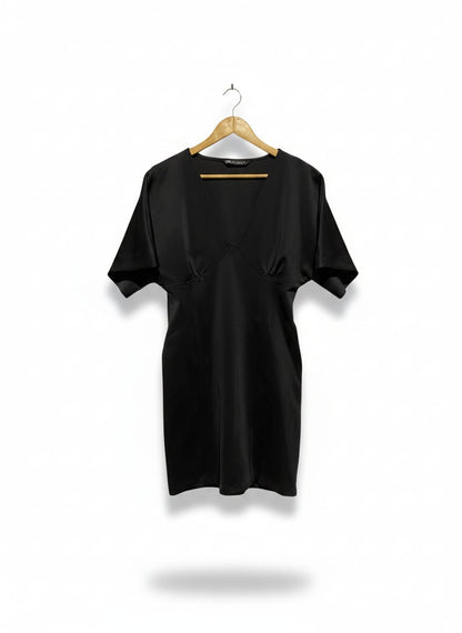 ZARA|XL|BUST 17|Black Satin-Effect Empire Waist Mini Dress
