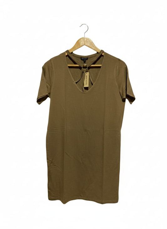 RIVER ISLAND|S/M|BUST 18|Olive Green Short Sleeve V-Neck T-Shirt Dress
