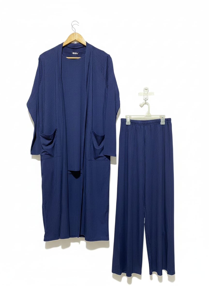 GRAFFIC |L/XL|NAVY BLUE RIBBED KNIT LOUNGEWEAR SET