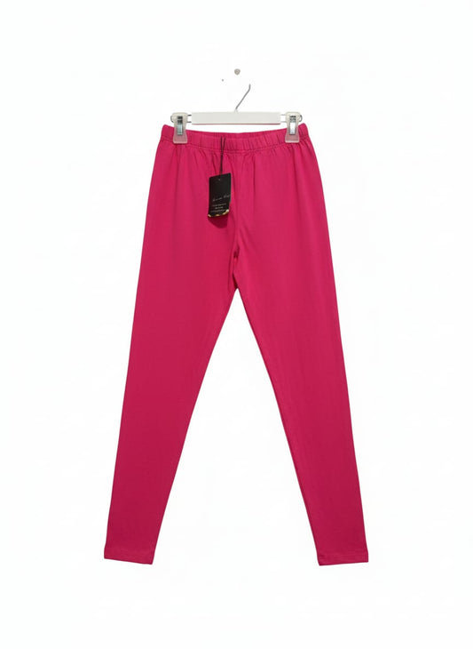 LEISURE CLUB|S|WAIST 20|GIRLS' HOT PINK SOLID ANKLE-LENGTH COTTON LEGGINGS