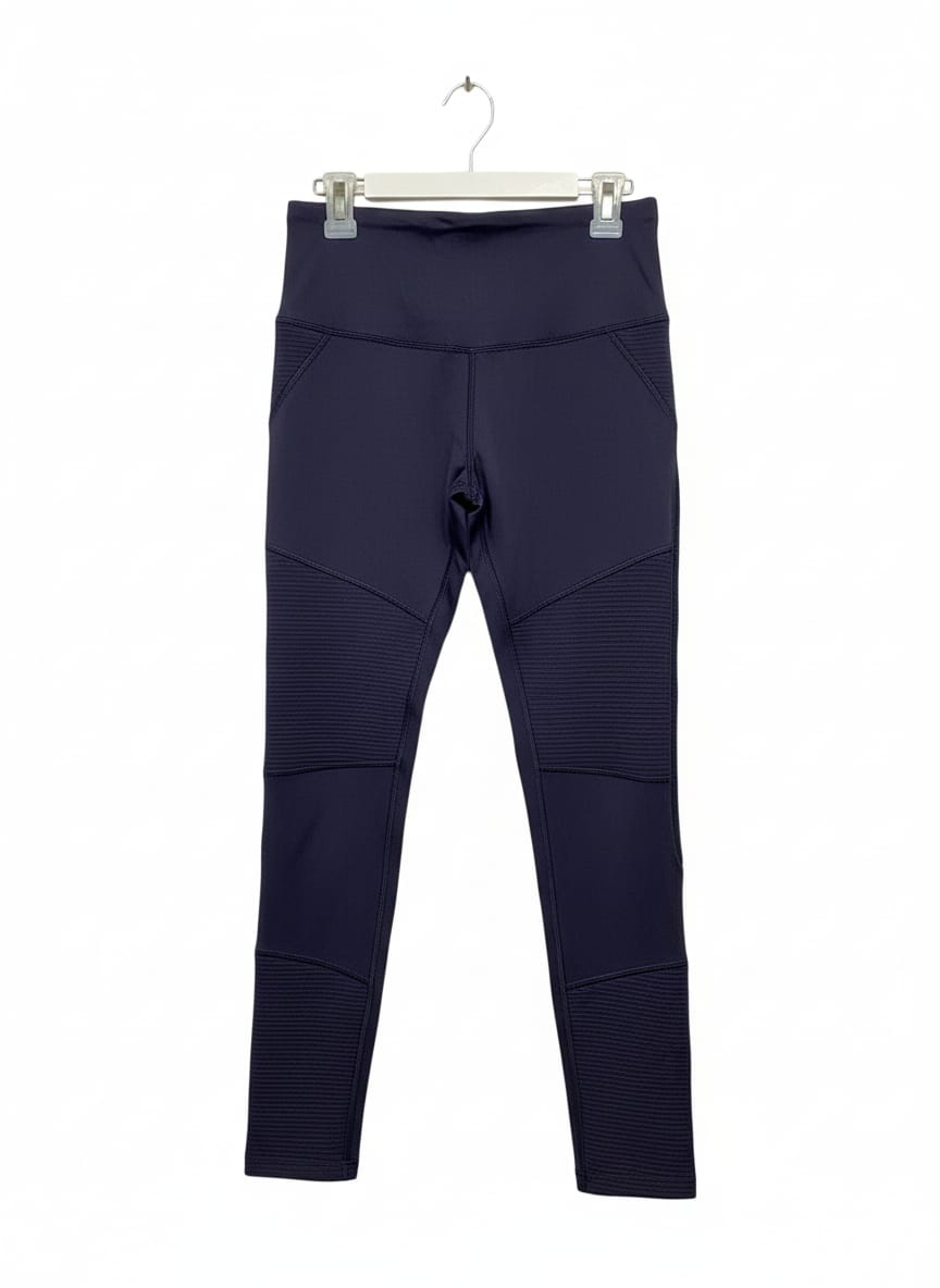 VOGO ATHLETICS|S|WAIST 26|WOMEN'S DARK NAVY BLUE HIGH-WAISTED RIBBED MOTO ATHLETIC LEGGINGS