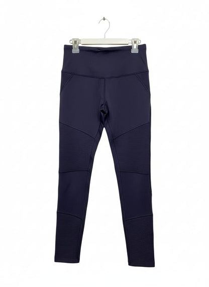VOGO ATHLETICS|S|WAIST 26|WOMEN'S DARK NAVY BLUE HIGH-WAISTED RIBBED MOTO ATHLETIC LEGGINGS