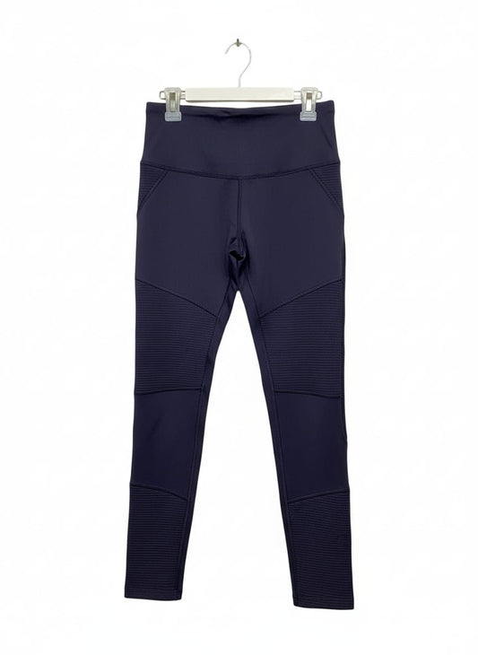 VOGO ATHLETICS|S|WAIST 26|WOMEN'S DARK NAVY BLUE HIGH-WAISTED RIBBED MOTO ATHLETIC LEGGINGS
