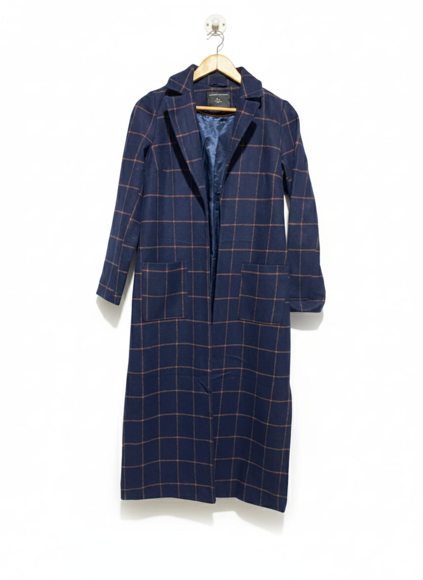DOROTHY PERKINS|XS/S|BUST 18| NAVY CHECK DUSTER COAT