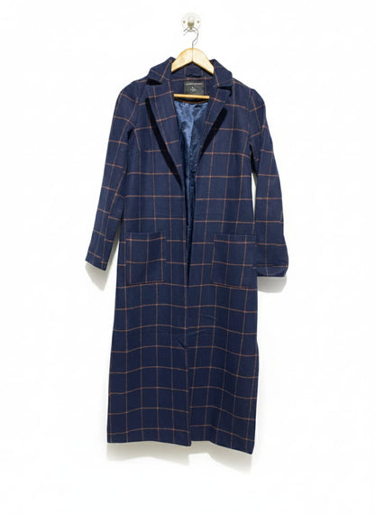 DOROTHY PERKINS|XS/S|BUST 18| NAVY CHECK DUSTER COAT