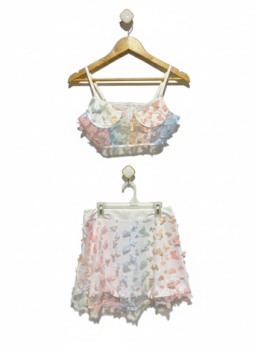 SHEIN|SMALL|LINEN DRESS WITH BUTTERFLY APPLIQUE DRESS