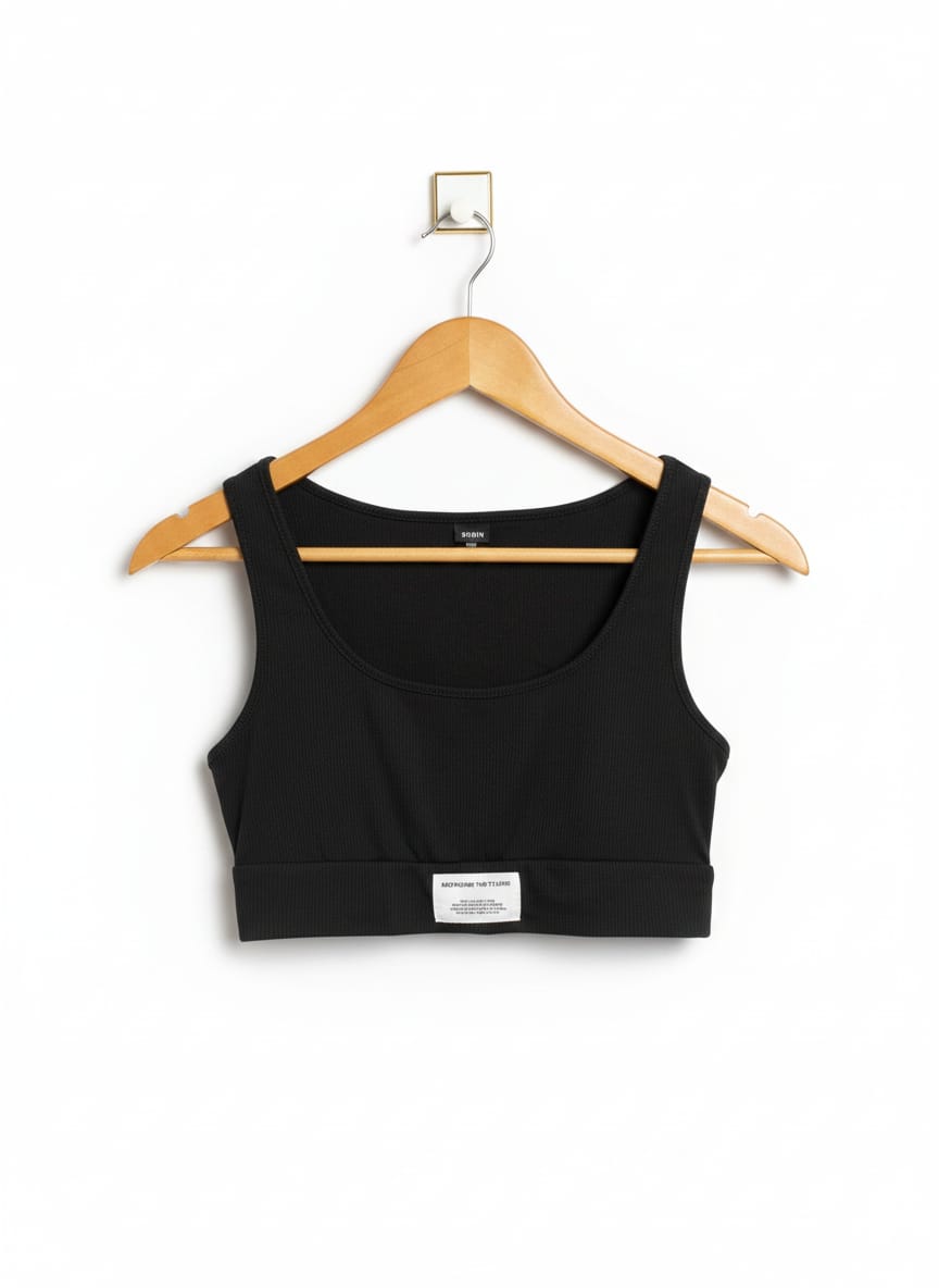 SHEIN |S|BUST| 12| Black Ribbed Scoop-Neck Crop Top