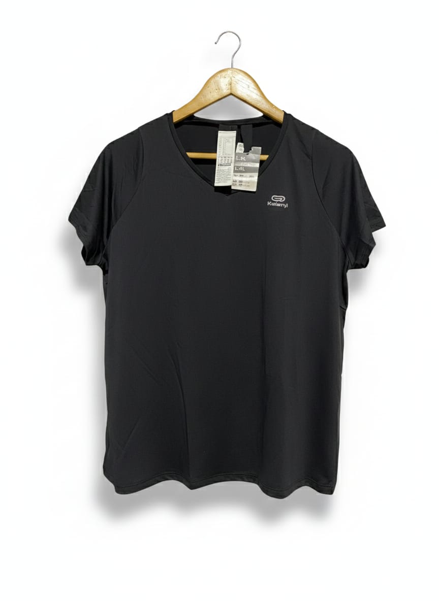 KALENJI|L/XL|BUST 20| Black V-Neck Running T-Shirt