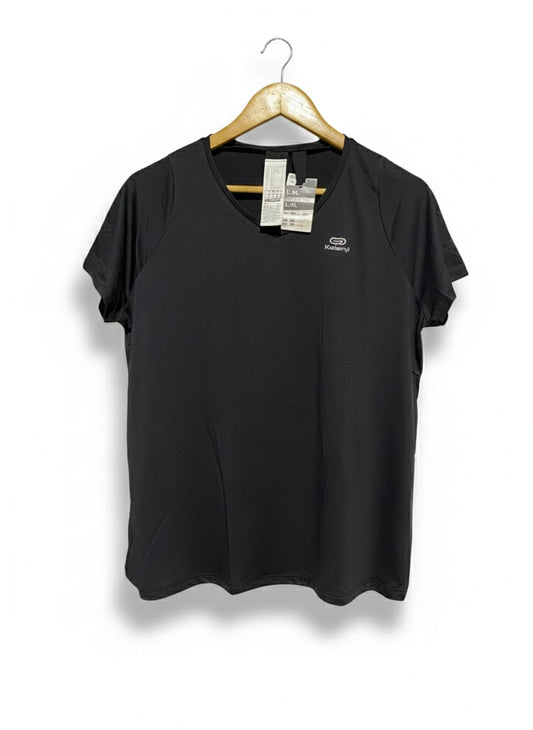KALENJI|L/XL|BUST 20| Black V-Neck Running T-Shirt