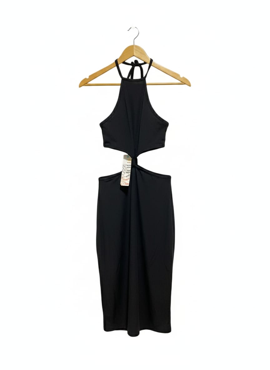 ALMOST FAMOUS| M |BUST 14|Black Halter Cut-Out Midi Dress