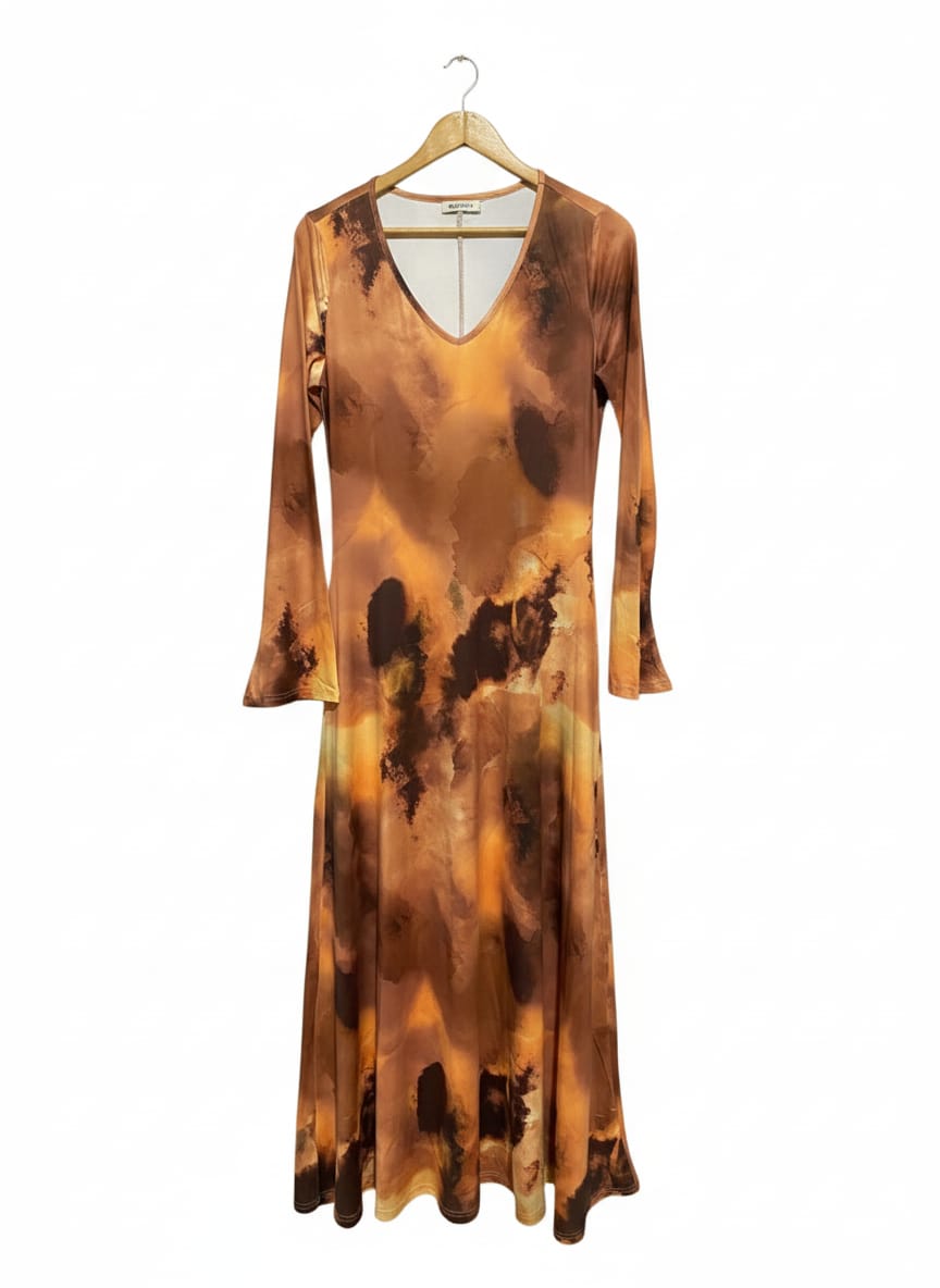 SHEIN|L| BUST 19|Long Sleeve Midi Dress In Orange Cow Print