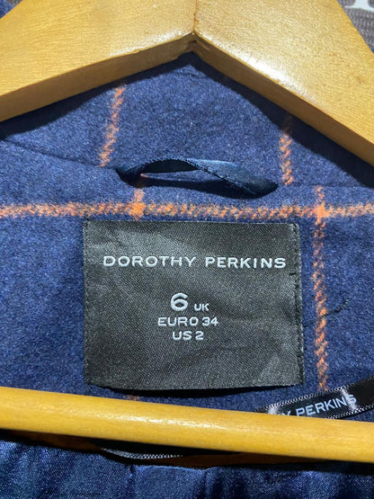 DOROTHY PERKINS|XS/S|BUST 18| NAVY CHECK DUSTER COAT