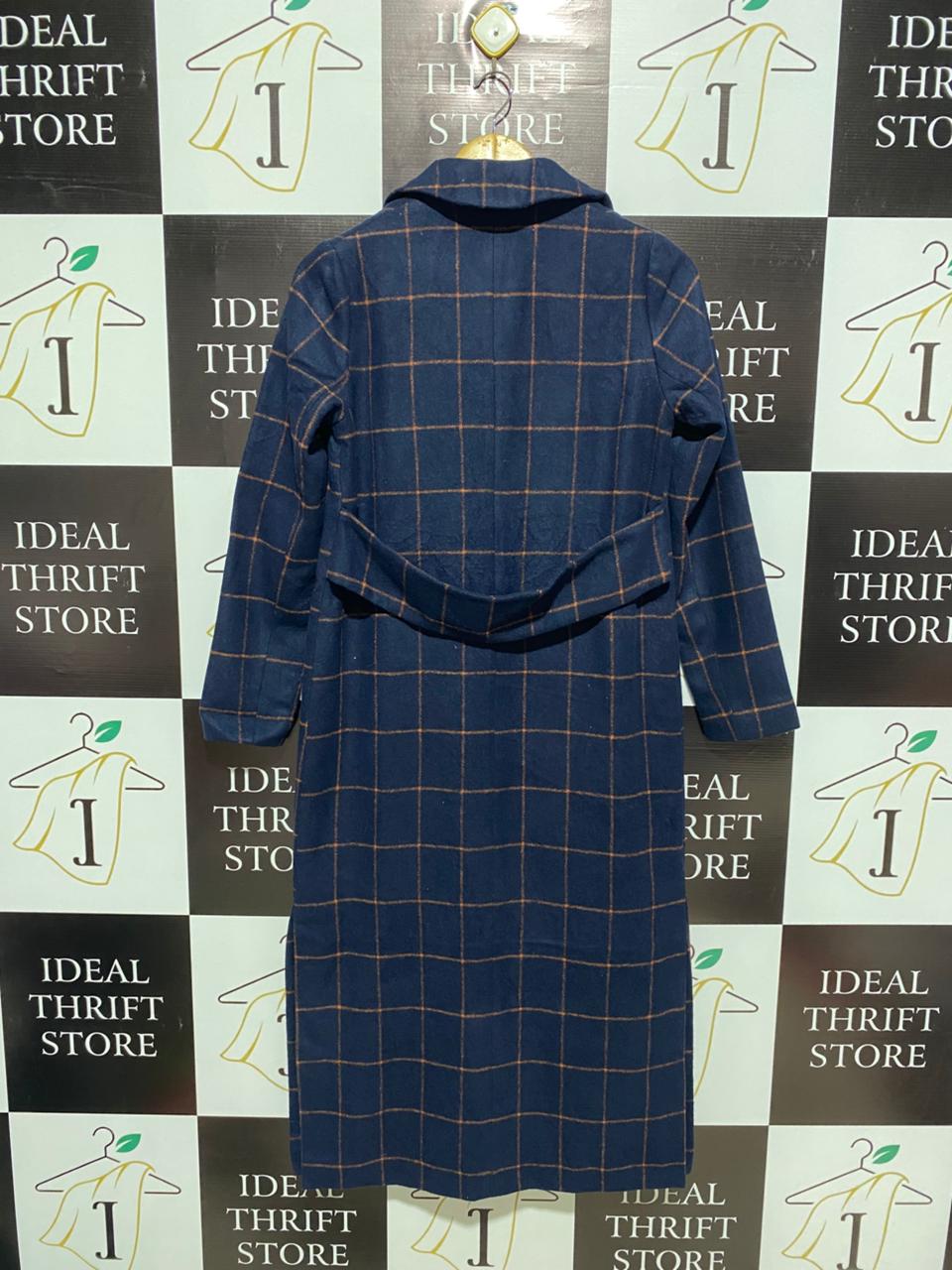 DOROTHY PERKINS|XS/S|BUST 18| NAVY CHECK DUSTER COAT