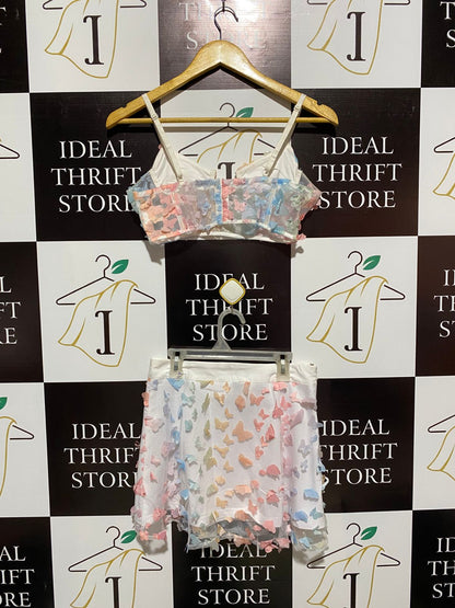 SHEIN|SMALL|LINEN DRESS WITH BUTTERFLY APPLIQUE DRESS