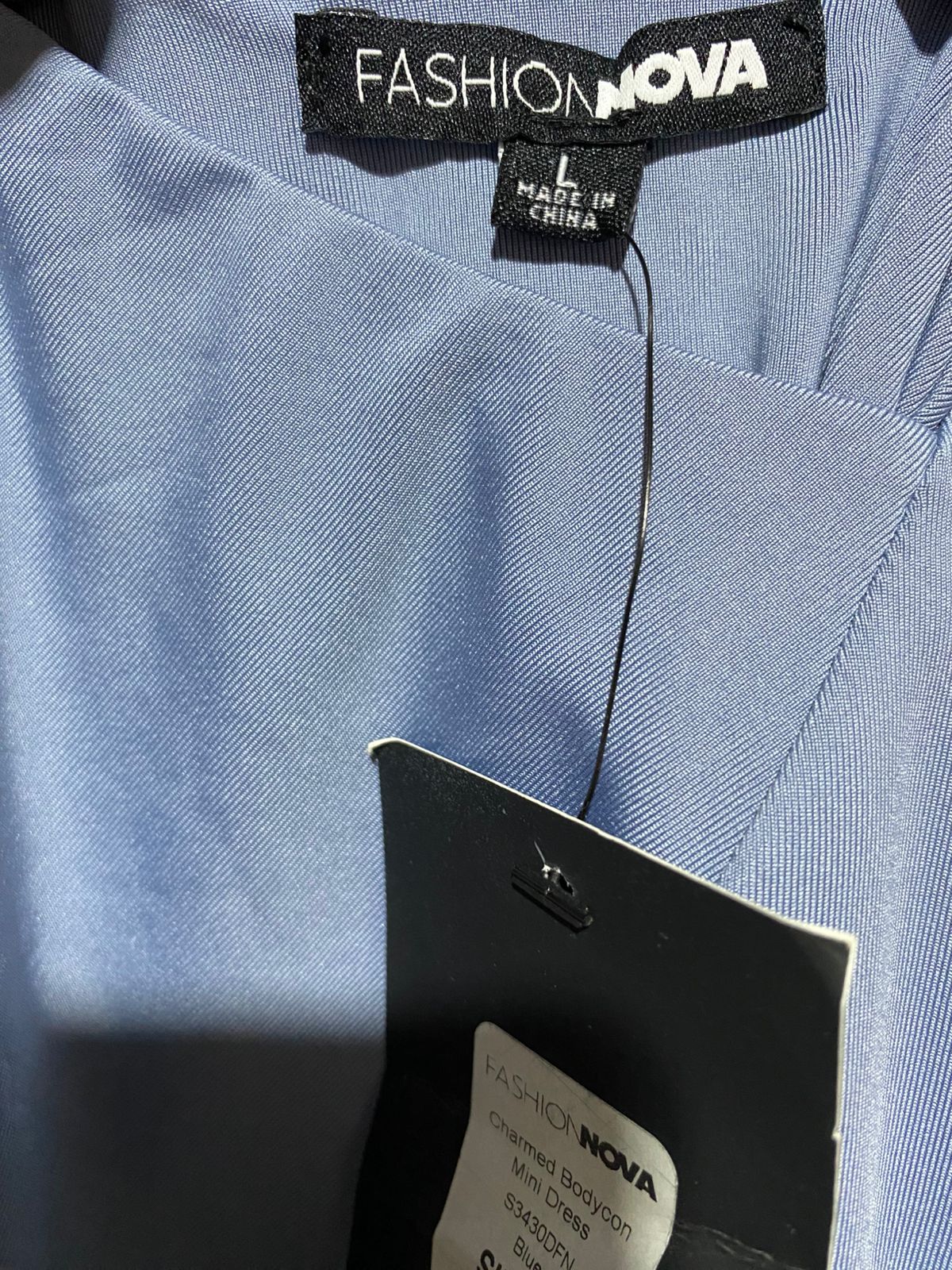 FASHION NOVA|L|BUST 14|LIGHT BLUE COWL NECK OPEN BACK MINI DRESS