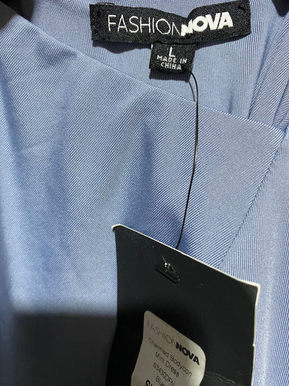 FASHION NOVA|L|BUST 14|LIGHT BLUE COWL NECK OPEN BACK MINI DRESS