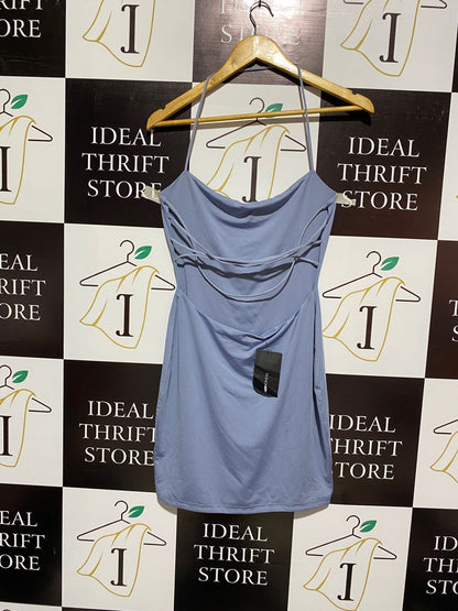 FASHION NOVA|L|BUST 14|LIGHT BLUE COWL NECK OPEN BACK MINI DRESS