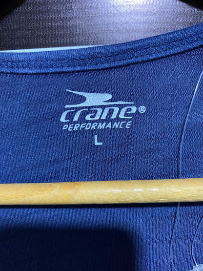 CRANE|L|BUST 20|Women's Blue T-Shirt With Mesh Sleeves