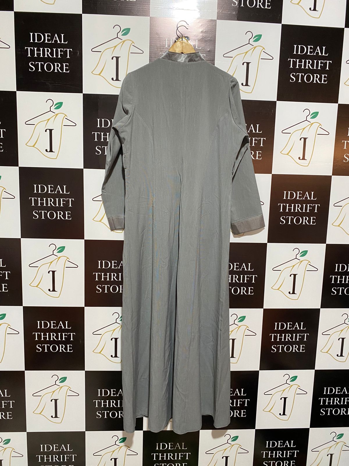 A.KISSA FASHION|XL|BUST 23| Grey Coat-Style Abaya or Long Maxi Dress With Satin