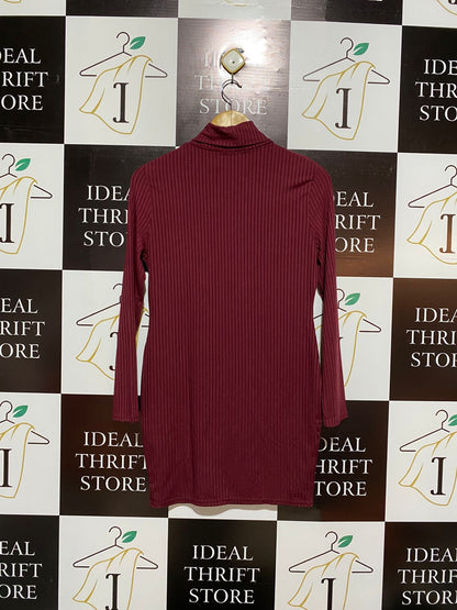 I SAW IT FIRST|L|BUST 17|  Burgundy Ribbed-Knit Turtleneck Midi Dress