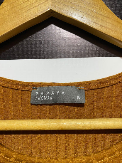 PAPAYA WOMAN|L/XL|BUST 23|Brown Belted Ribbed-Knit Midi Dress