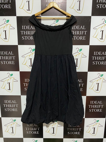 PRETTY GARDEN|XL|BUST |Black Off-the-Shoulder Bubble Hem Midi Dress