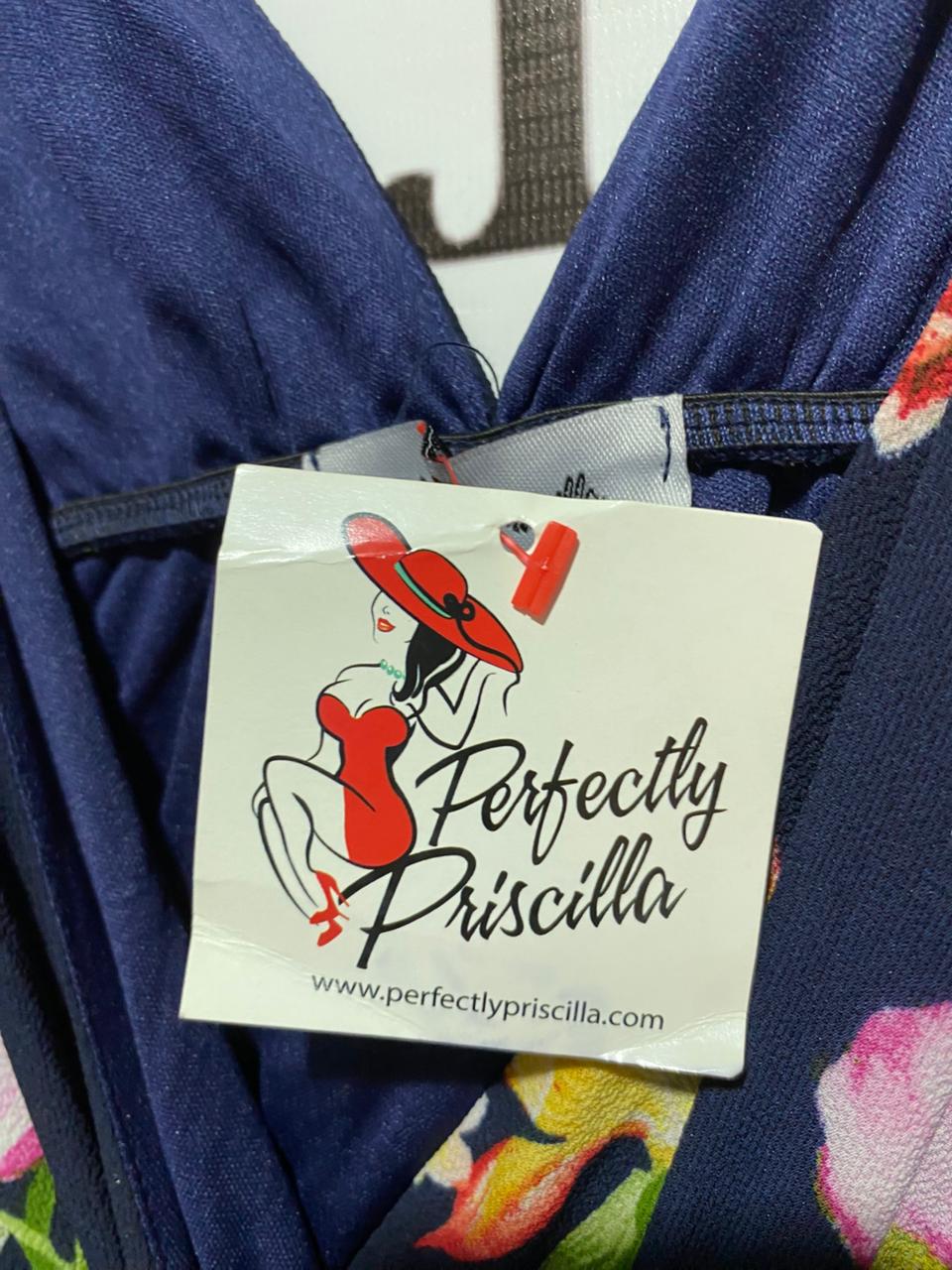 PERFECTLY PRISCILLA|M|L|BUST 19| Navy Blue Floral V-Neck Maxi Dress