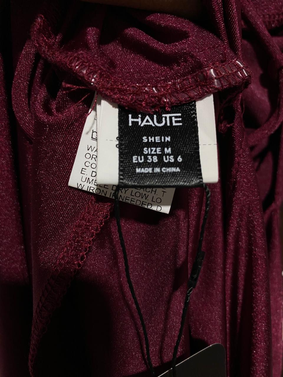 SHEIN HAUTE|M |BUST 15|Burgundy Cowl-Neck Open-Back Side-Slit Maxi Dress