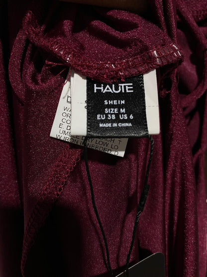 SHEIN HAUTE|M |BUST 15|Burgundy Cowl-Neck Open-Back Side-Slit Maxi Dress