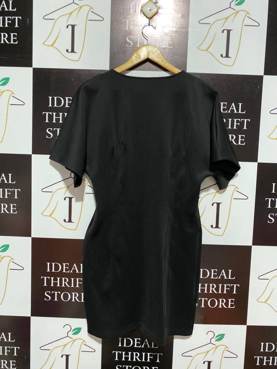 ZARA|XL|BUST 17|Black Satin-Effect Empire Waist Mini Dress