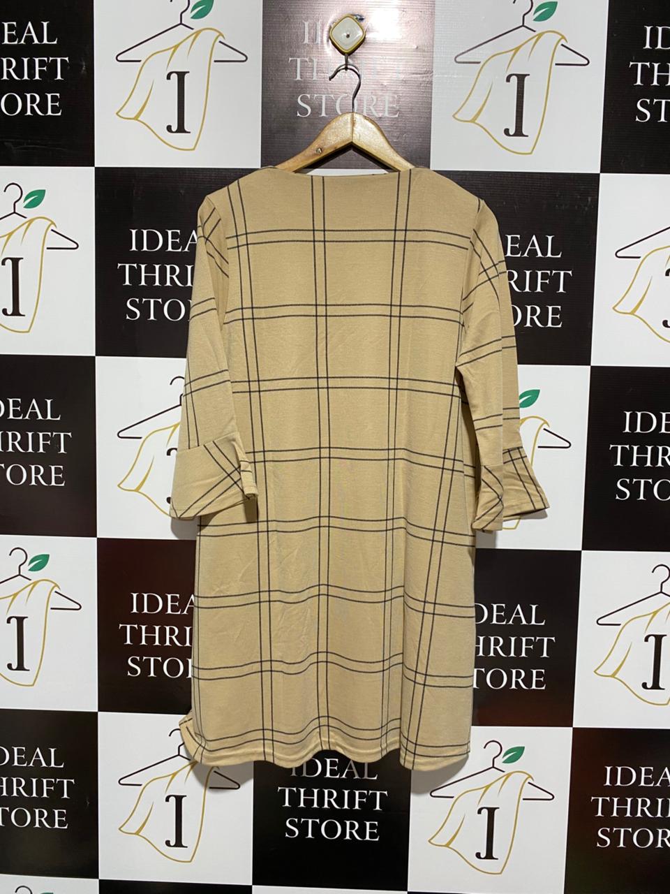 PRIMARK|L|BUST 20|Beige/Khaki Windowpane Plaid Tunic Dress