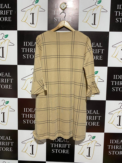 PRIMARK|L|BUST 20|Beige/Khaki Windowpane Plaid Tunic Dress