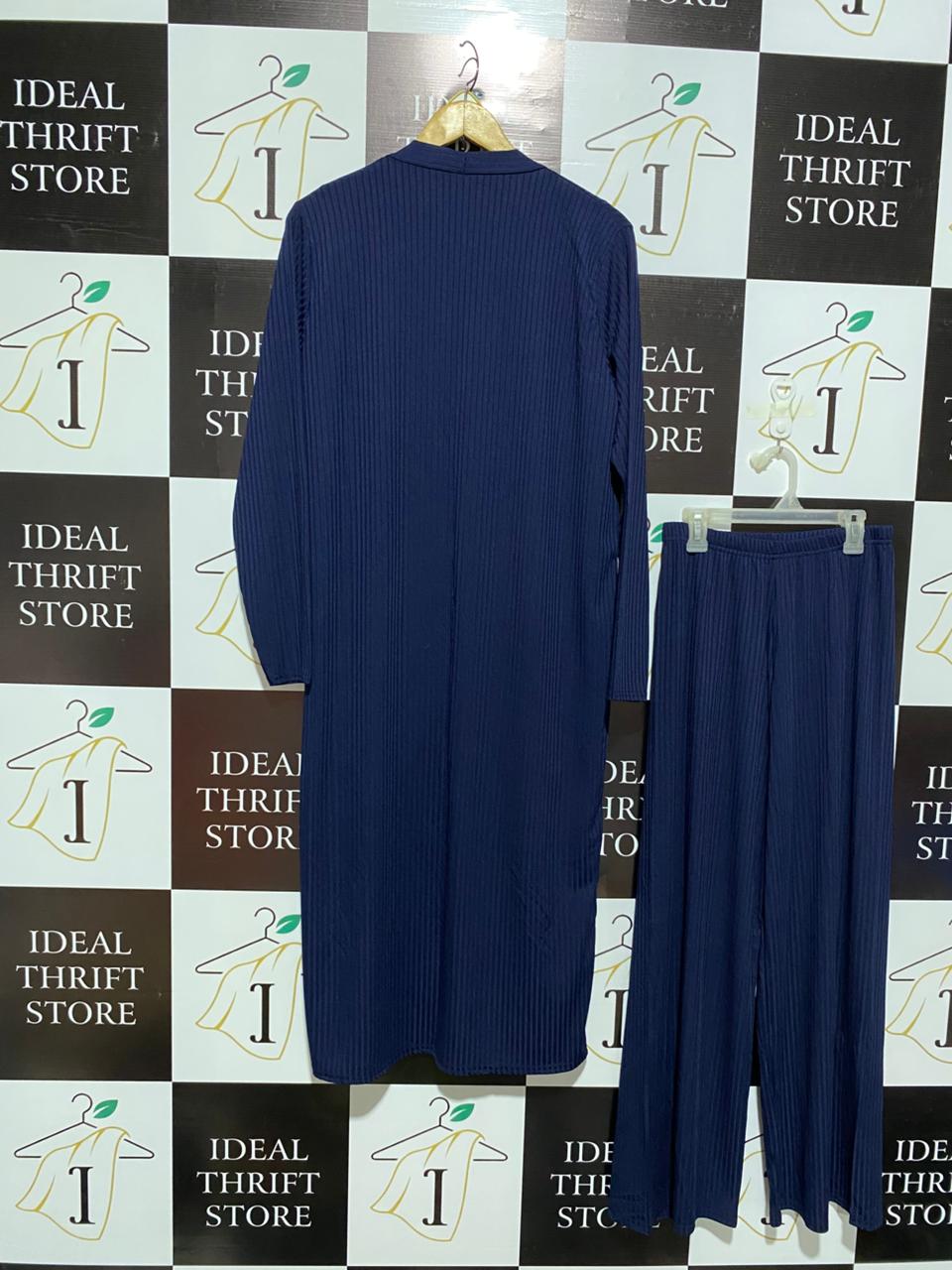 GRAFFIC |L/XL|NAVY BLUE RIBBED KNIT LOUNGEWEAR SET