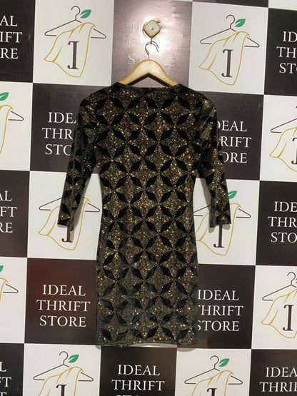 TOP SHOP |S|BUST 15|Star Glitter Black Gold Glitter Bodycon Dress