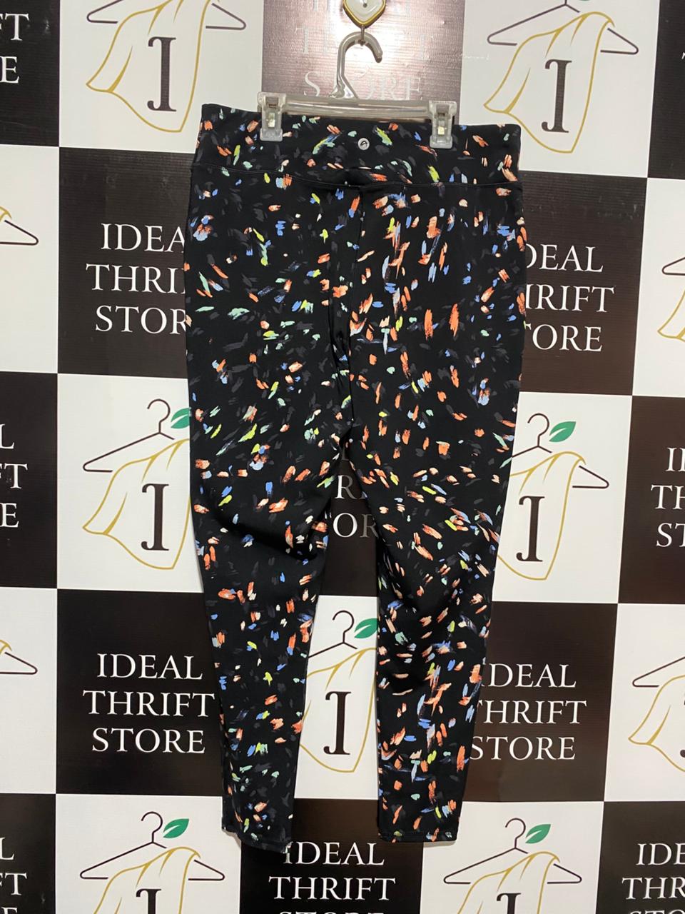 F&F ACTIVE|XL|WAIST 32|BLACK MULTICOLOR CONFETTI PRINT SPORTS LEGGINGS