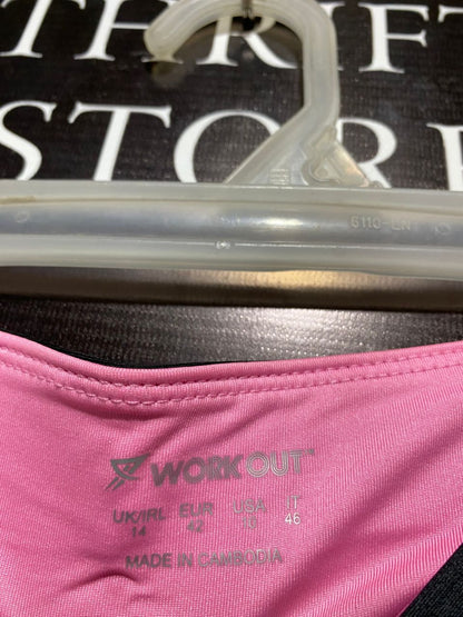 WORKOUT|M/L|WAIST 28|WOMEN'S BLACK HIGH-WAISTED ATHLETIC LEGGINGS WITH PINK WORKOUT LOGO SIDE STRIPES