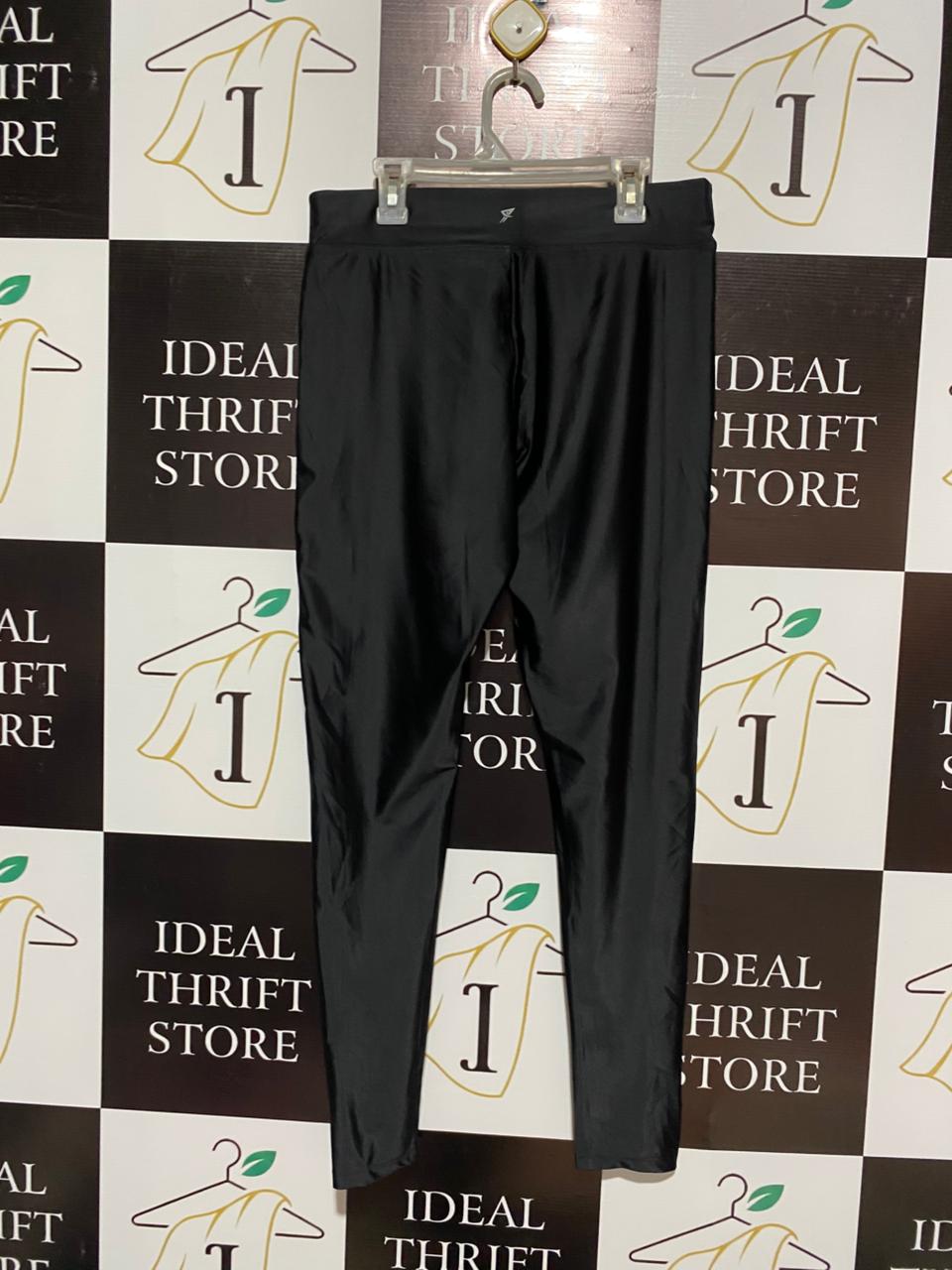 WORKOUT|M/L|WAIST 28|WOMEN'S BLACK HIGH-WAISTED ATHLETIC LEGGINGS WITH PINK WORKOUT LOGO SIDE STRIPES