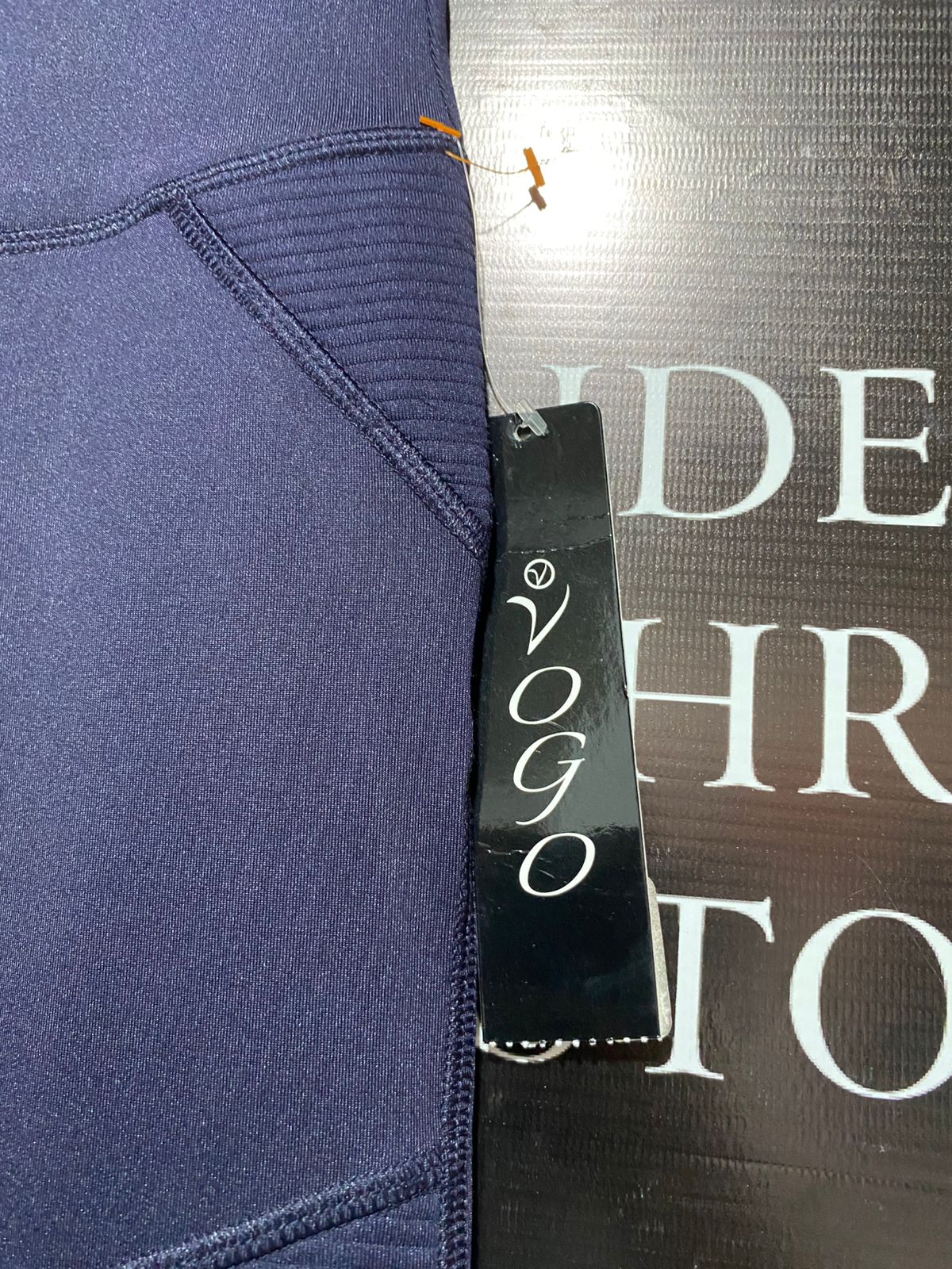 VOGO ATHLETICS|S|WAIST 26|WOMEN'S DARK NAVY BLUE HIGH-WAISTED RIBBED MOTO ATHLETIC LEGGINGS