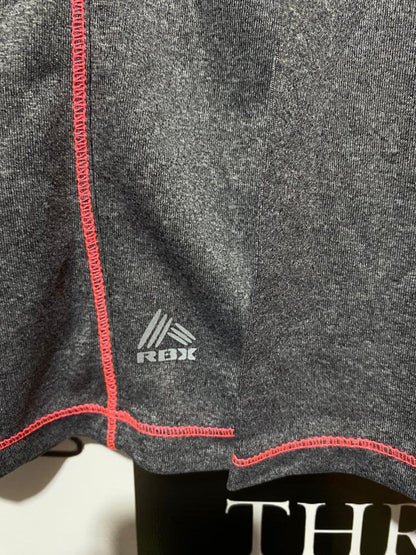 RBX PERFORMANCE|XL|BUST 19|grey long-sleeve athletic shirt with bright pink contrast stitching
