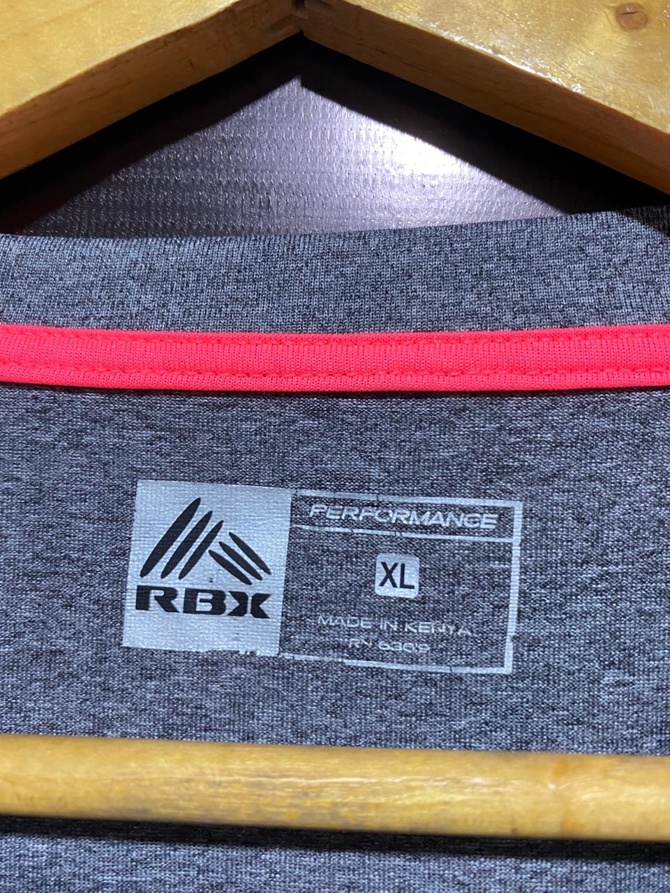 RBX PERFORMANCE|XL|BUST 19|grey long-sleeve athletic shirt with bright pink contrast stitching