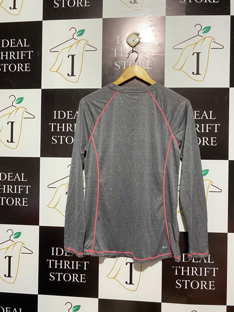 RBX PERFORMANCE|XL|BUST 19|grey long-sleeve athletic shirt with bright pink contrast stitching