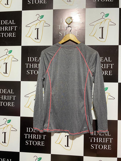 RBX PERFORMANCE|XL|BUST 19|grey long-sleeve athletic shirt with bright pink contrast stitching