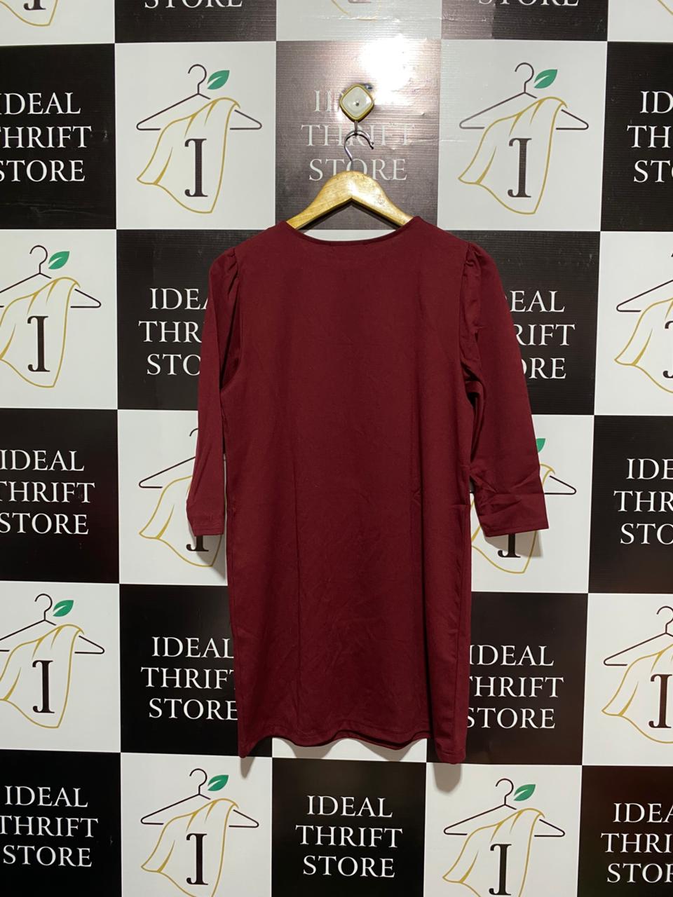 NEW LOOK PETITE|M|BUST 19|burgundy crepe mini tunic dress