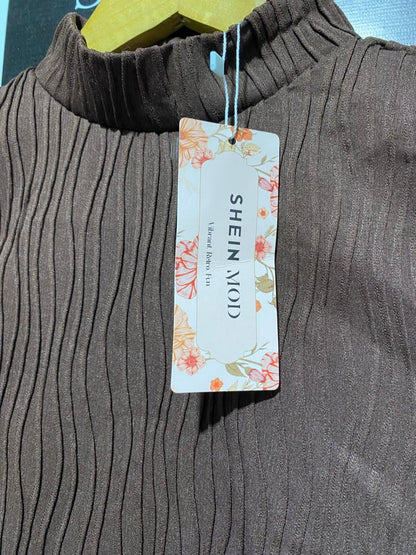 SHEIN|M|BUST 16|  brown textured mock-neck crop top with dramatic bell or flare sleeves