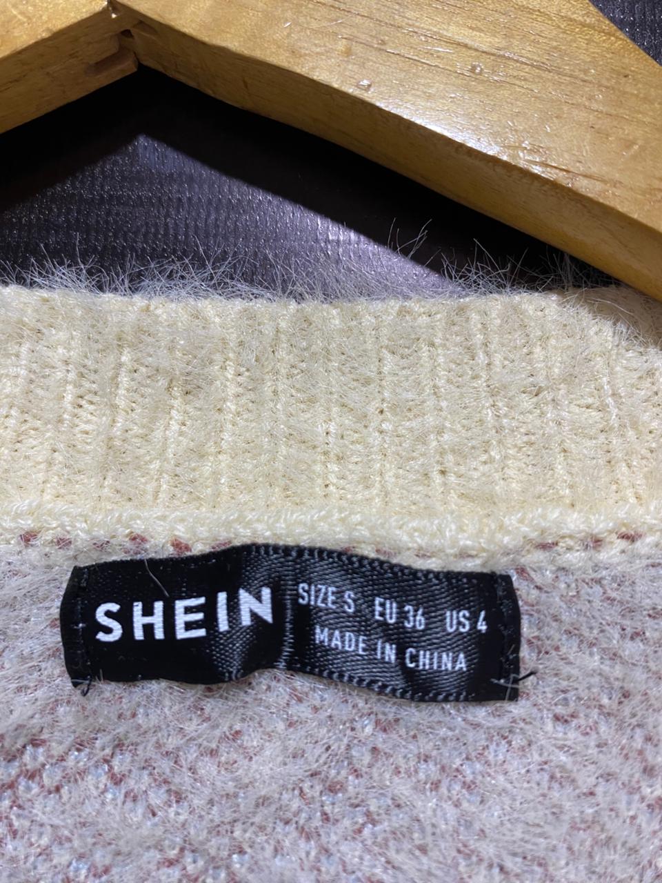 SHEIN|S|BUST 19| yellow fuzzy cropped argyle cardigan