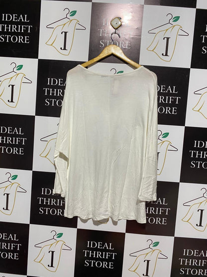 BOOHOO|XL/XXL|BUST 28|Oversized White V-Neck Dolman Sleeve Top