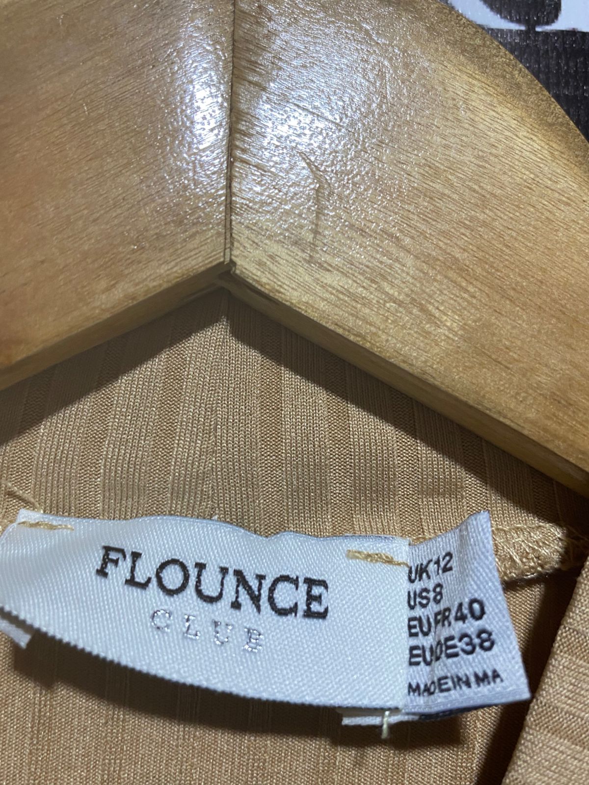 FLOUNCE |M| BUST 16| Beige or Tan Long Sleeve Ribbed Mock Neck Dress