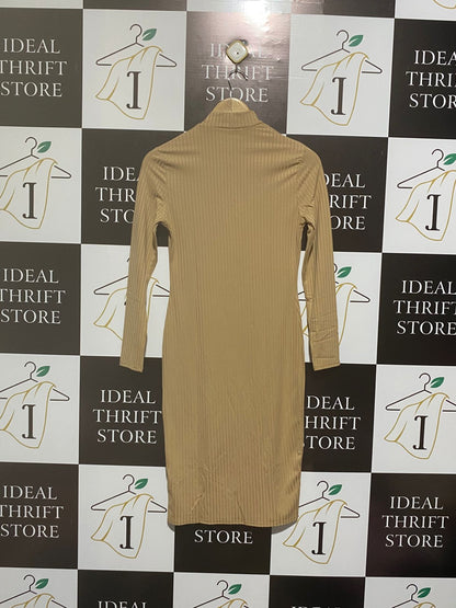 FLOUNCE |M| BUST 16| Beige or Tan Long Sleeve Ribbed Mock Neck Dress