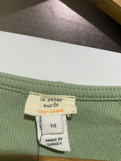 RIVER ISLAND |L| BUST 17| Women's Olive Green V-Neck Top with Lace Detailing